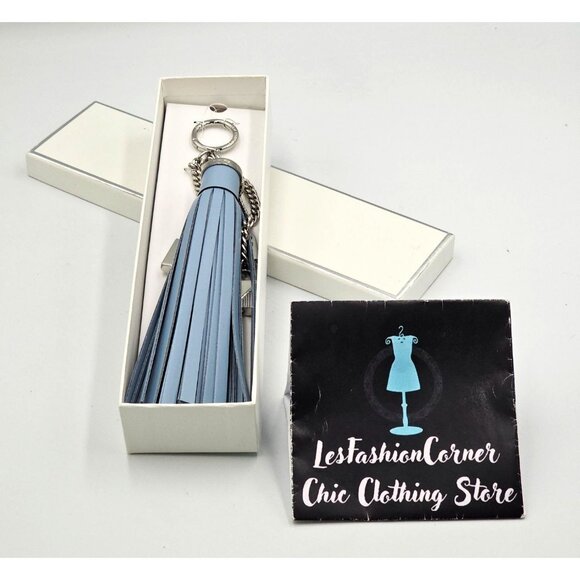 NWB Michael Kors Mercer Lock Tassel Key Charm Leather Pale Blue 2857 - Picture 5 of 8